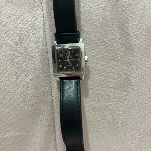 Tous Black Leather Strap Watch with Silver Case